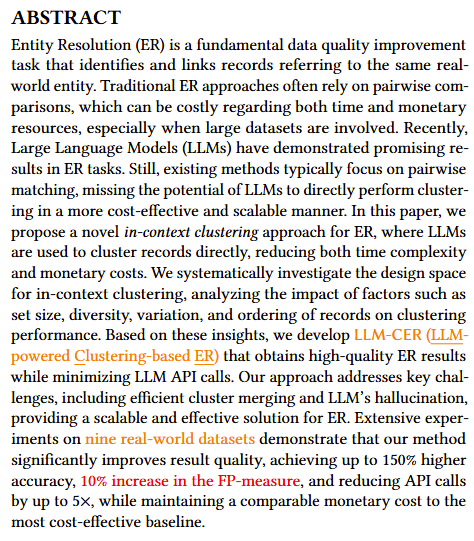 rijitK's tweet photo. paper accepted in #SIGMOD26, #SIGMOD2026: "In-context Clustering-based Entity Resolution with Large Language Models: A Design Space Exploration" - Jiajie Fu, Haitong Tang, Arijit Khan, Sharad Mehrotra, Xiangyu Ke, and Yunjun Gao.  #LLM #AI4DB #EntityResolution https://t.co/EsQ7xYoVCG