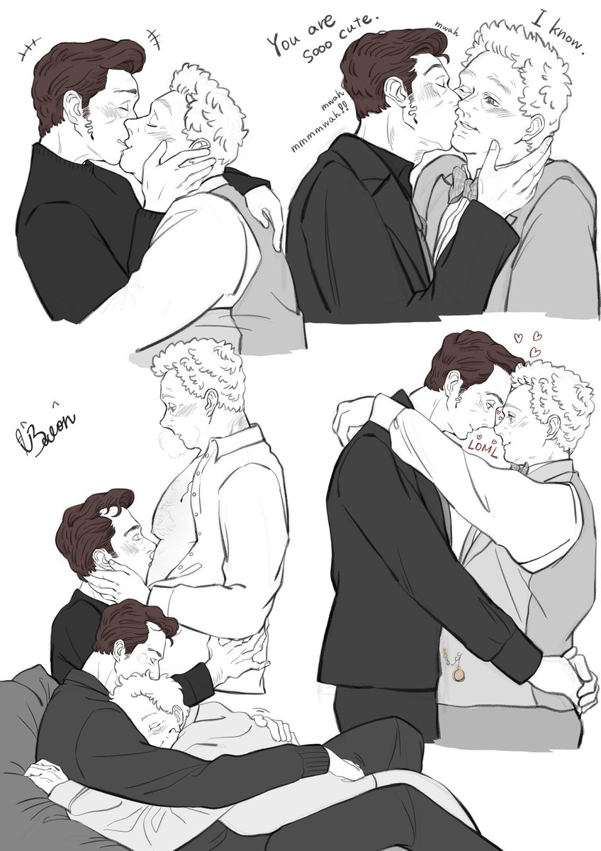 meow_st0815's tweet photo. 今日はキスの日だそうで💋
#GoodOmensFanArt https://t.co/9QwTtyI4Wy