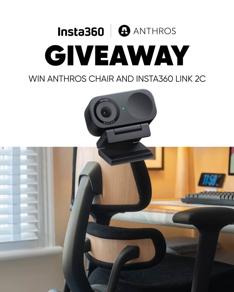 🎉 GIVEAWAY TIME! To celebrate our debut at DreamHack Dallas with @AnthrosChair, we're giving away TWO epic prizes:

🕹️ 1x Anthros Chair
📹 1x Insta360 Link 2C

📍 How to enter:
1️⃣ Follow <a href="/insta360vc/">Insta360 Conferencing</a>, @Insta360 &amp; @AnthrosChair
2️⃣ Like &amp; repost this post 
3️⃣ Drop a comment and tag