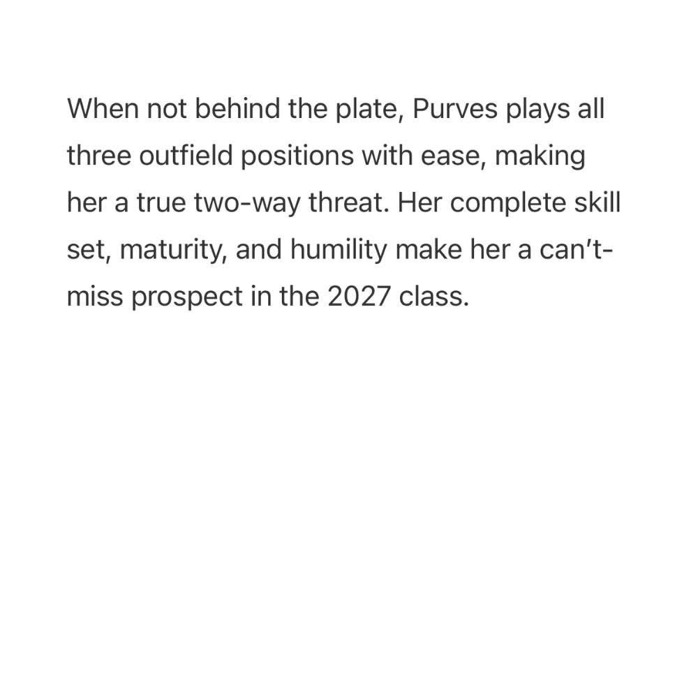 Peyton Purves (@ppurves2027) on Twitter photo Thank you <a href="/ExtraInningSB/">EXTRA INNING SOFTBALL</a> for ranking me as the #15 catcher for the class of 2027! So grateful for the recognition and am very honored to be ranked among the others in my class! <a href="/louis_chaos/">St. Louis Chaos 16U National Perone/Beatty</a> <a href="/BSherSB/">Barb Sherwood</a> <a href="/stlchaoscoach96/">evan beatty</a> <a href="/CoachPurviss/">Purvis</a> Thank you <a href="/ExtraInningSB/">EXTRA INNING SOFTBALL</a> for ranking me as the #15 catcher for the class of 2027! So grateful for the recognition and am very honored to be ranked among the others in my class! <a href="/louis_chaos/">St. Louis Chaos 16U National Perone/Beatty</a> <a href="/BSherSB/">Barb Sherwood</a> <a href="/stlchaoscoach96/">evan beatty</a> <a href="/CoachPurviss/">Purvis</a>