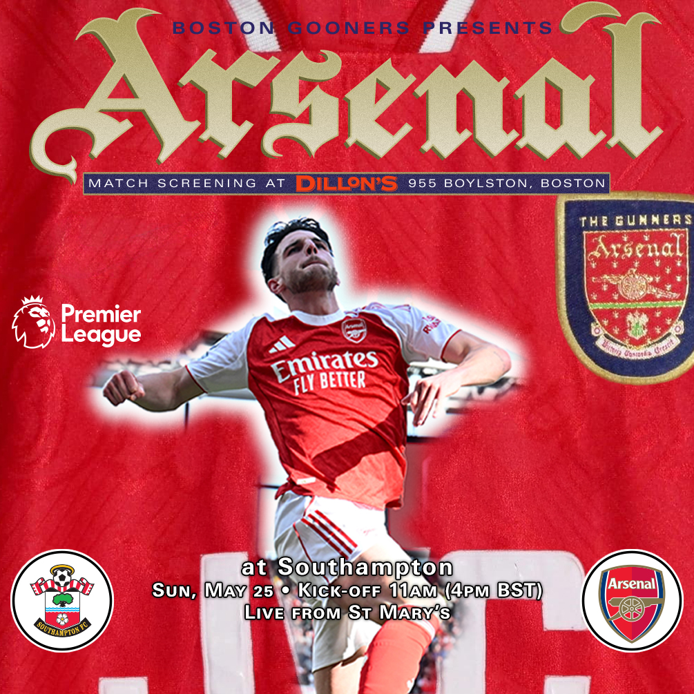 Boston Gooners (@bostongooners) on Twitter photo Thank you, BG family!
It's been a long, hard slog this season– let's see the boys off with three more points!
🆚 Southampton 👼
🗓️ Sun 25 May
🚪 10a
⚽️ 11a
📍 <a href="/DillonsBOSTON/">Dillon's Boston</a>
RSVP: bostongooners.com/matches
#VCC #AFC #BGMatchDay #KeepTheFaith Thank you, BG family!
It's been a long, hard slog this season– let's see the boys off with three more points!
🆚 Southampton 👼
🗓️ Sun 25 May
🚪 10a
⚽️ 11a
📍 <a href="/DillonsBOSTON/">Dillon's Boston</a>
RSVP: bostongooners.com/matches
#VCC #AFC #BGMatchDay #KeepTheFaith