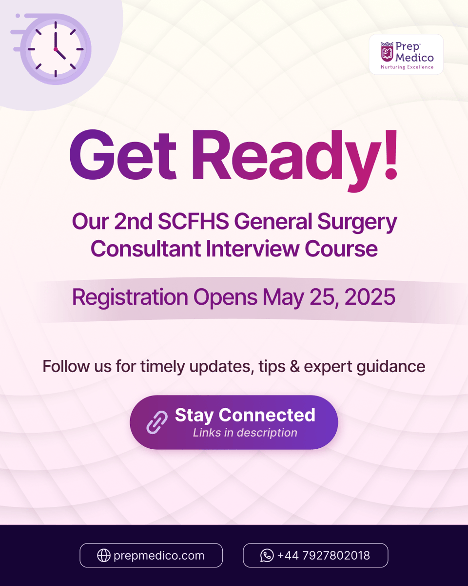 PrepMedico (@prepmedico) on Twitter photo The 2nd SCFHS General Surgery Consultant Interview Preparation Course is back.
<a href="/Mani_TxSurgeon/">Manikandan Kathirvel</a> <a href="/frcsviva_com/">Surgical Minds</a> <a href="/HFrcs/">Higher FRCS - Higher Vasc - Higher VIVA</a> <a href="/ASiTofficial/">ASiT</a> <a href="/TheMammaryFold1/">The Mammary Fold</a> <a href="/T4UGIS/">TUGSS</a> <a href="/ACPGBI/">@ACPGBI</a> <a href="/asgbi/">ASGBI</a> <a href="/herricksociety/">The Herrick Society</a> <a href="/Dukes_Club/">The Dukes' Club</a> <a href="/roux_group/">The Roux Group</a> <a href="/GrabTheFRCS/">Grab The FRCS-Grab Medical Innovations</a> <a href="/AnkurThaparEsse/">Ankur Thapar</a> <a href="/ShankaBenarag/">Shanka Benaragama</a> The 2nd SCFHS General Surgery Consultant Interview Preparation Course is back.
<a href="/Mani_TxSurgeon/">Manikandan Kathirvel</a> <a href="/frcsviva_com/">Surgical Minds</a> <a href="/HFrcs/">Higher FRCS - Higher Vasc - Higher VIVA</a> <a href="/ASiTofficial/">ASiT</a> <a href="/TheMammaryFold1/">The Mammary Fold</a> <a href="/T4UGIS/">TUGSS</a> <a href="/ACPGBI/">@ACPGBI</a> <a href="/asgbi/">ASGBI</a> <a href="/herricksociety/">The Herrick Society</a> <a href="/Dukes_Club/">The Dukes' Club</a> <a href="/roux_group/">The Roux Group</a> <a href="/GrabTheFRCS/">Grab The FRCS-Grab Medical Innovations</a> <a href="/AnkurThaparEsse/">Ankur Thapar</a> <a href="/ShankaBenarag/">Shanka Benaragama</a>