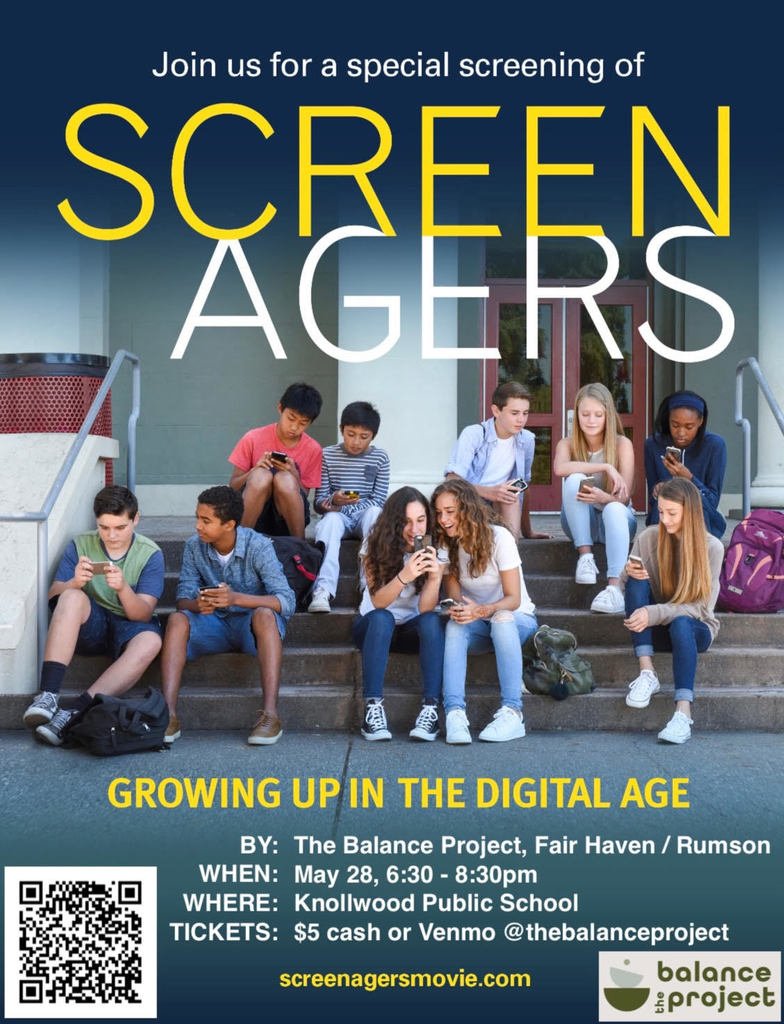 The Balance Project is hosting a private screening of “Screenagers: Growing up in the digital age” on 5/28 in Fair Haven.  Teens and parents of children of all ages are welcome.  Register at: papa.fournorms.com/events/464