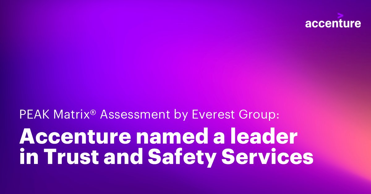 #Accenture has been recognized in the Everest Group #TrustAndSafety Services PEAK Matrix® Assessment 2025. This recognition reflects the dedication of our teams and our commitment to helping clients build safer, more resilient digital platforms: accntu.re/3ZrDp3V