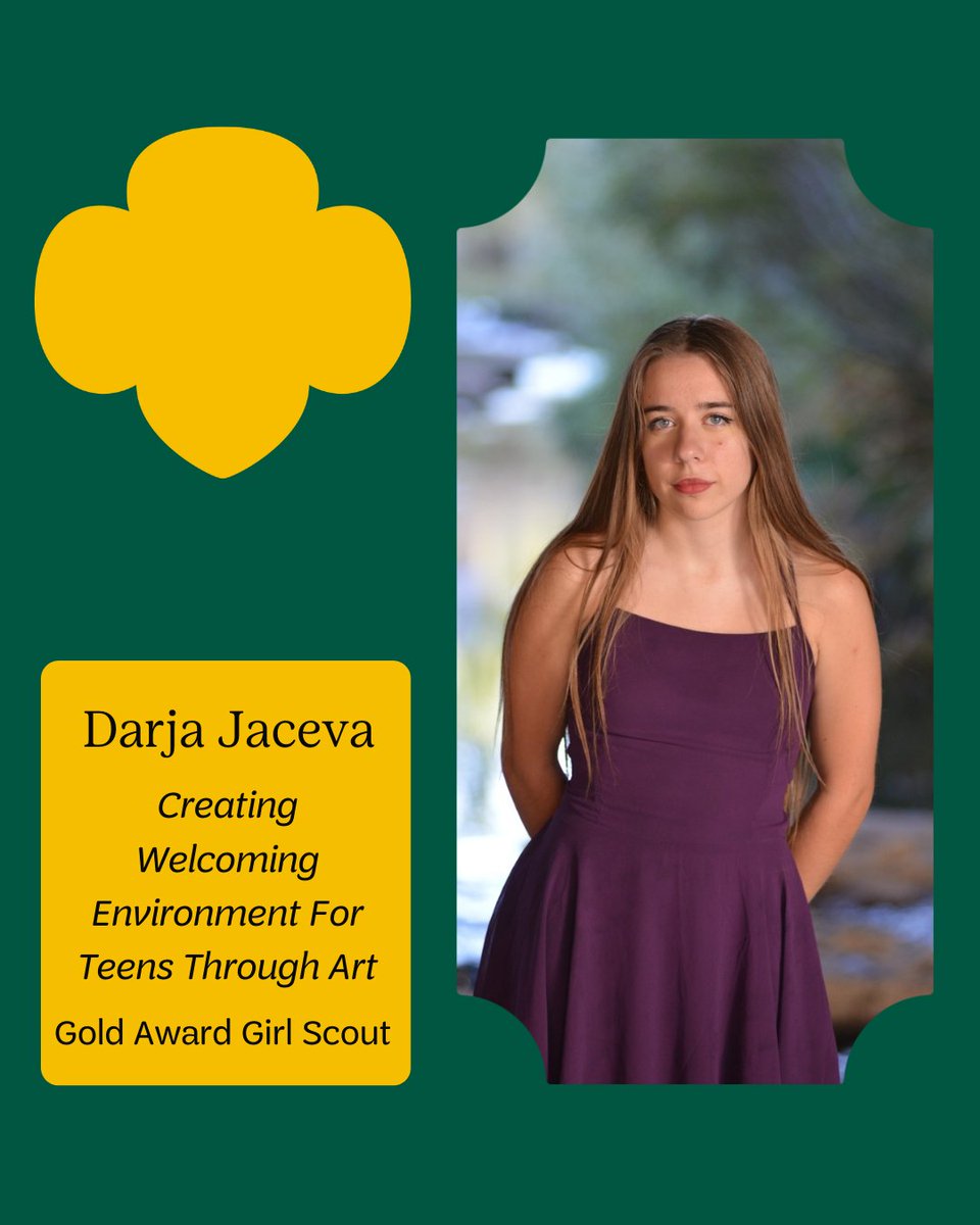 Congratulations Darja! 💛 Her project involved creating a safe, fun, and welcoming environment for youth in the Warehouse Youth Center. She is currently continuing her passion for art by pursuing a 3D Graphics &amp; Animation degree!
#girlscouts #goldaward