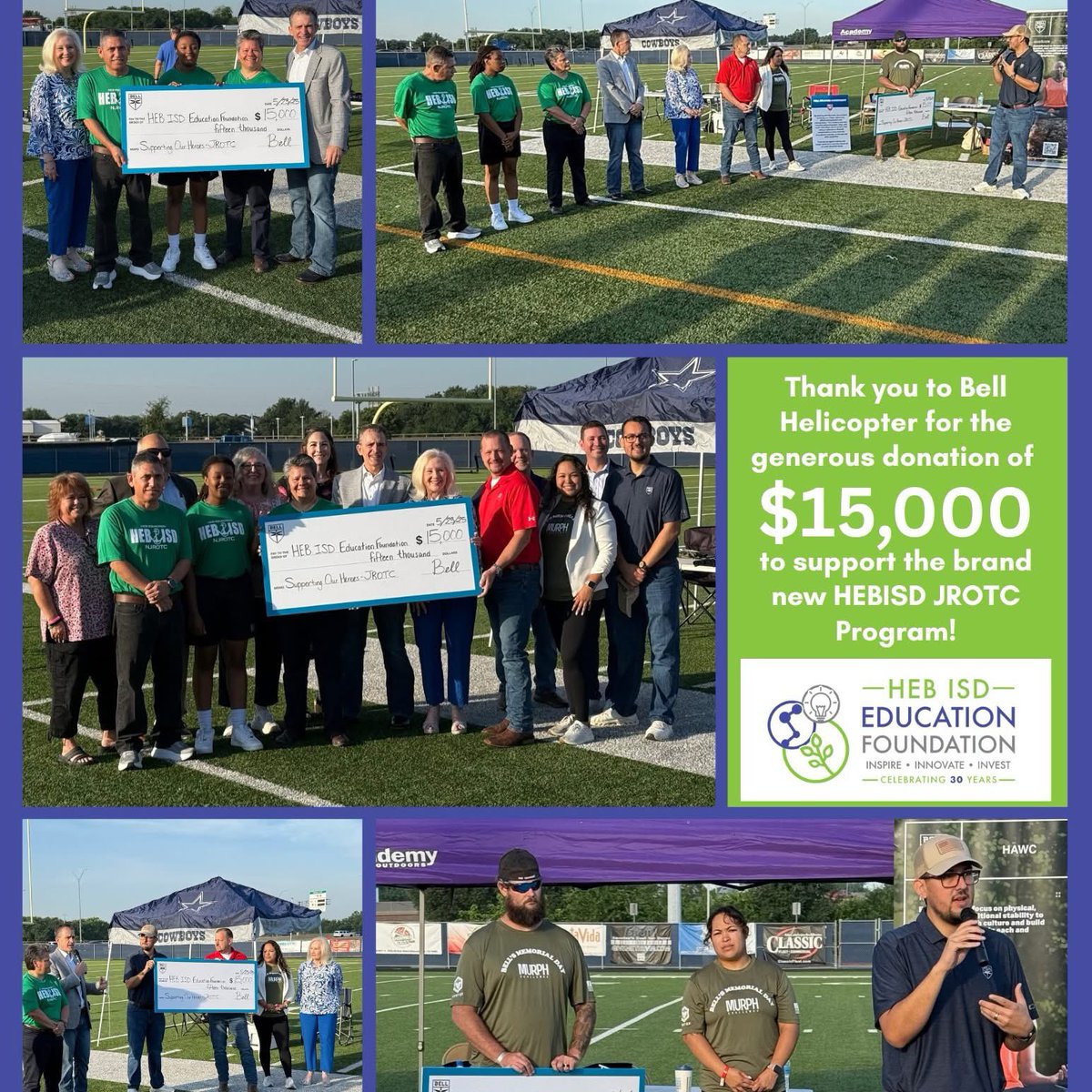 Dr. Joe, Shalyn Clark and several board members were on-site at the Raider Bowl this morning to kick off Memorial Day Weekend at the Bell Helicopter Murph Challenge! They started the morning with a presentation of a $15,000 check to the foundation for our brand-new JROTC program!