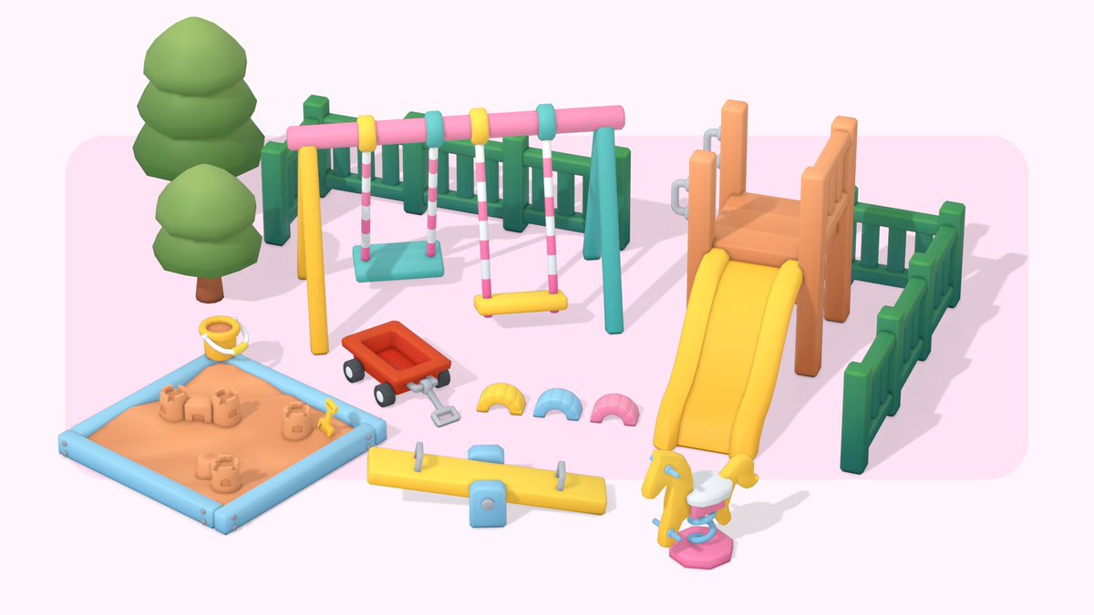 IsaLousberg's tweet image. Here are some low poly 3D playground game assets! These new Tiny Treats are coming soon! 🛝✨
#blender3d #gamedev