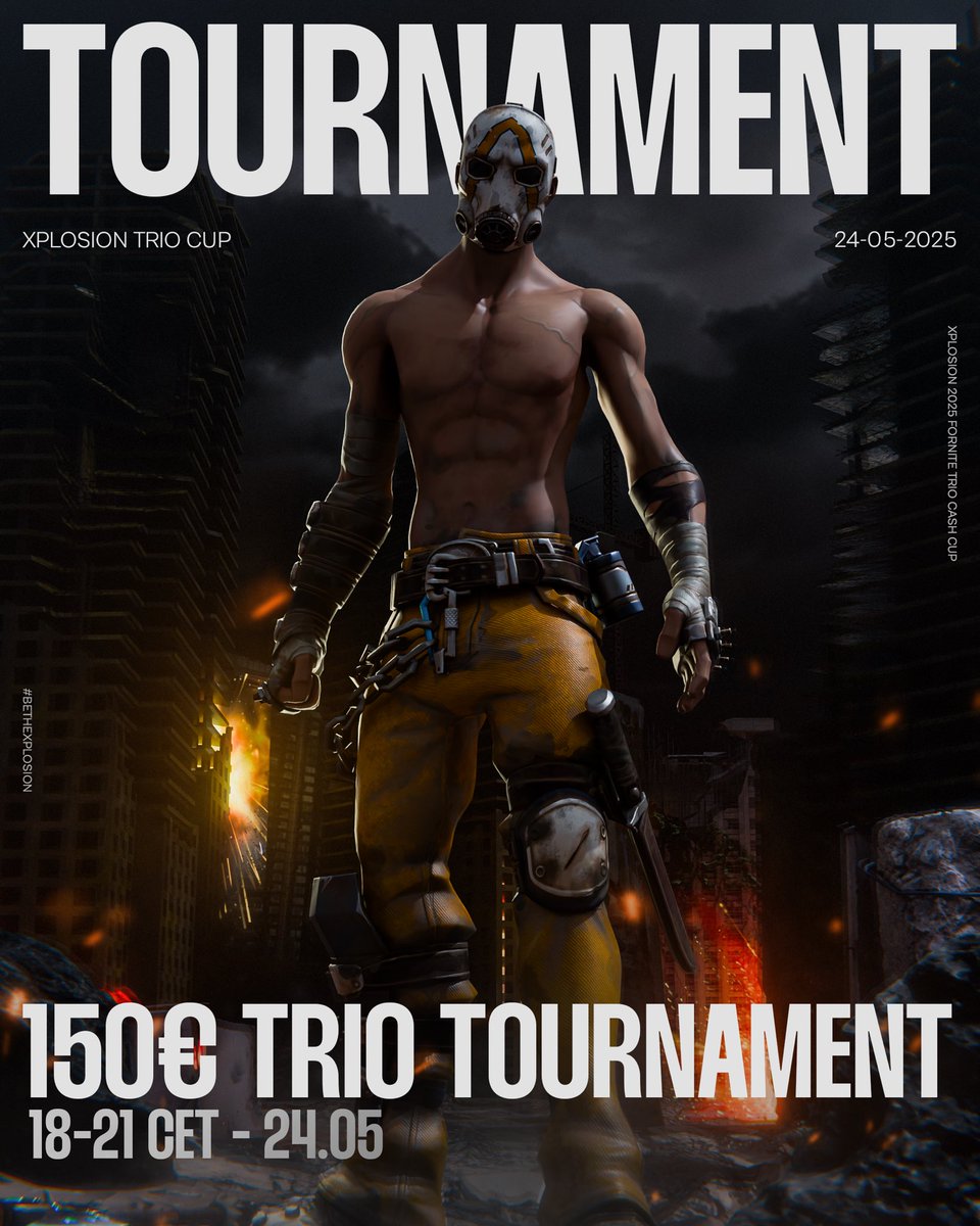 XPLOSION TRIO VICTORY CASH CUP

To take part in our tournament you just have to come to the stream and fulfil everything that we say. 

🗓️: 24.05.2025, 6 - 9 pm CET, 5 rounds
🎙️: <a href="/J_Tappendorf/">Julian Tappendorf</a> (Xplosion twitch account) &amp; <a href="/Diasworld2/">Didias</a> 
💵: 150€ (30€ per win) 

#BeTheXplosion