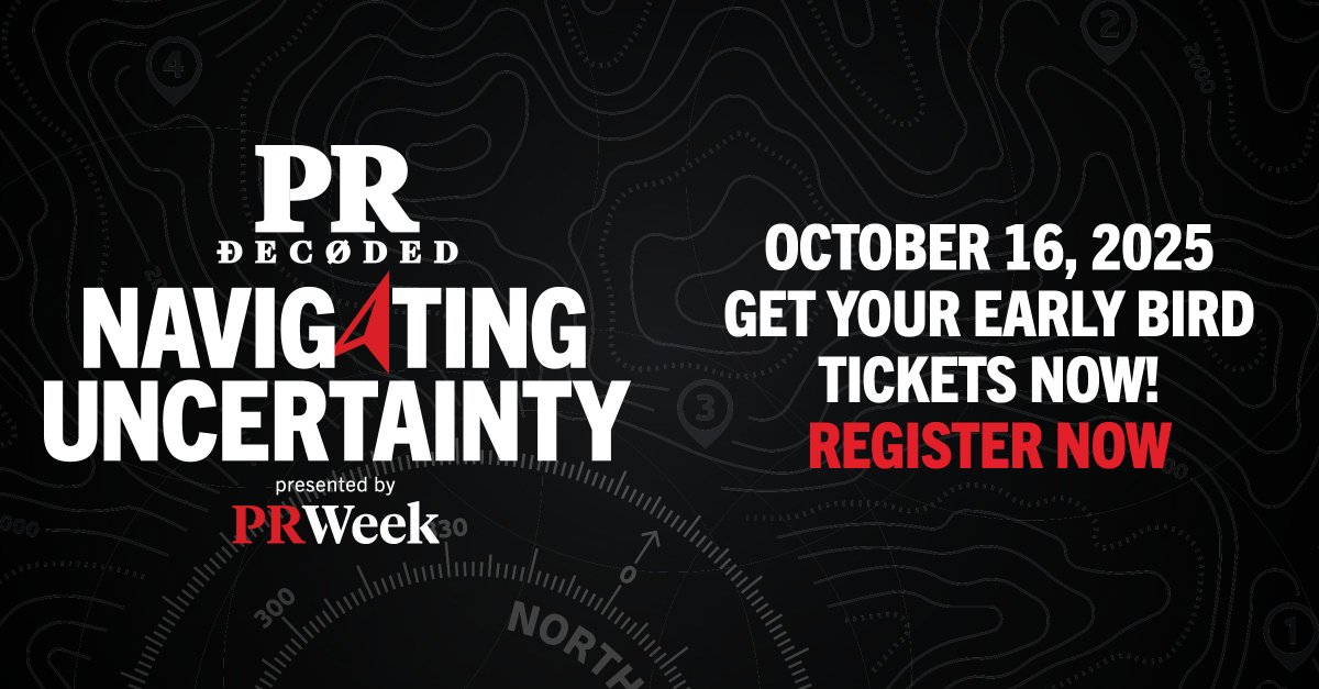 PRWeekUS's tweet image. The time to get your early bird ticket is almost up — Get one while they last! #PRDecoded returns to Chicago on October 16, 2025 — where bold ideas, top communicators and future-focused brands converge. Mark your calendar → prdecoded.com/?promo=Launch&amp;amp;… #navigatinguncertainty