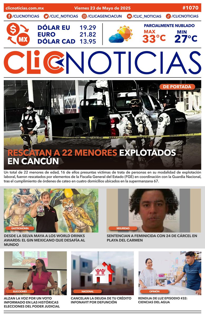 Infórmate ‼️ La portada en un CLIC📰👆🏻
🗓️Viernes, 23 de mayo del 2025 
🌐clicnoticias.com.mx
#LalnformaciónEnUnClic #ClicNoticias
#news #QuintanaRoo #buenosdías #cancún
#goodmorning #QuintanaRoo #ClicNoticias
clicnoticias.com.mx