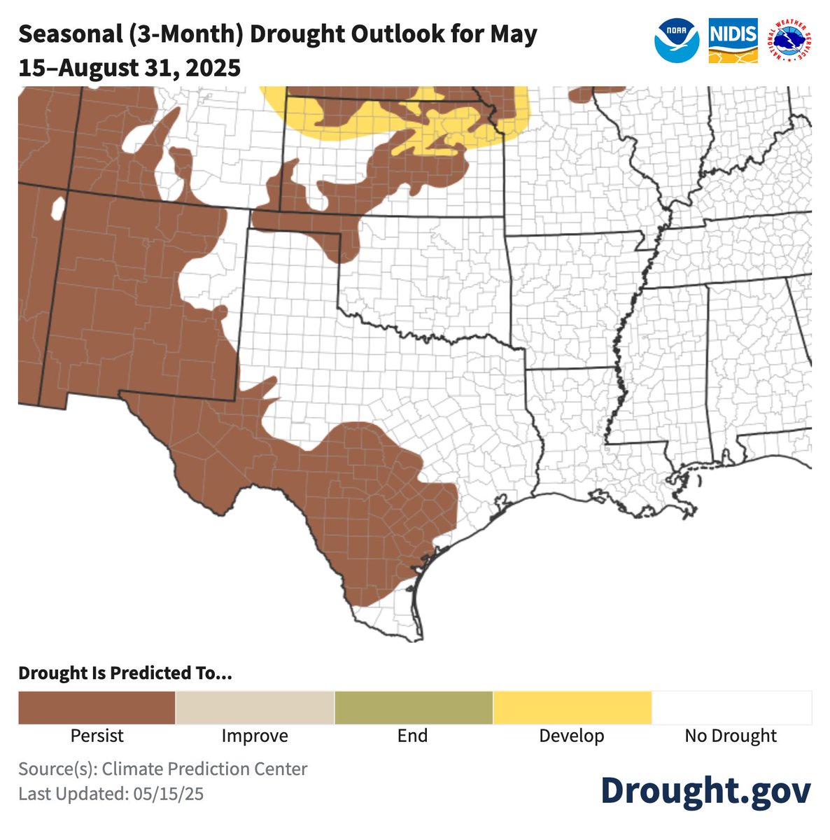 Southern Plains Drought Update (KS, OK, TX)

Despite Short-Term Improvement, Drought Likely to Persist This Summer

Get the full update: drought.gov/drought-status… <a href="/NOAA/">NOAA</a> <a href="/climatexas/">Texas Climate Office</a> <a href="/okmesonet/">Oklahoma Mesonet</a> <a href="/kswateroffice/">Kansas Water Office</a> <a href="/Joel_Lisonbee/">Joel Lisonbee</a> <a href="/CIRESnews/">CIRES</a>