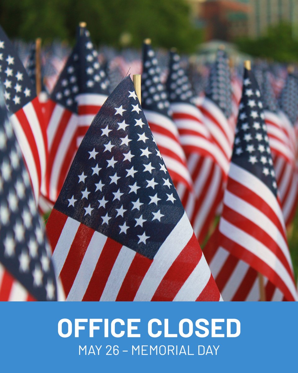 Our offices will be closed on Monday, May 26th in observance of Memorial Day. Today and every day, we honor the memory of those who have served our country. 🇺🇸

#memorialday #memorialday2025 #america #usa #holiday