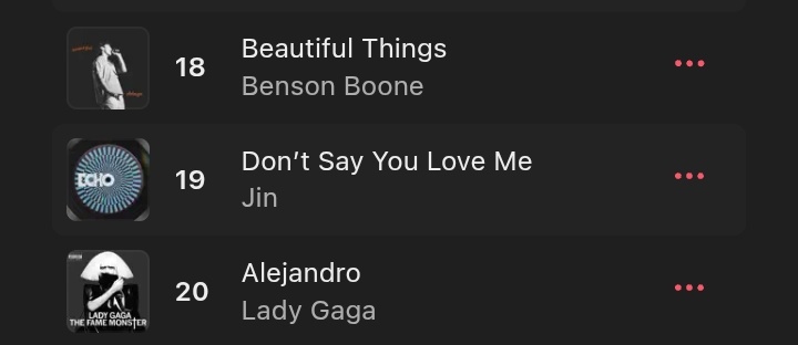 ILovejokers3's tweet photo. 📊 #JIN's "Don't Say You Love Me" has reached a NEW PEAK on the Mexico Apple Music Pop genres chart at #19 (+6) 🇲🇽 

▫️Mexico is one of the biggest countries that contribute 80% to chart on Apple Music Global !

Top2 to enter all genres  ! https://t.co/dsV566yXj9