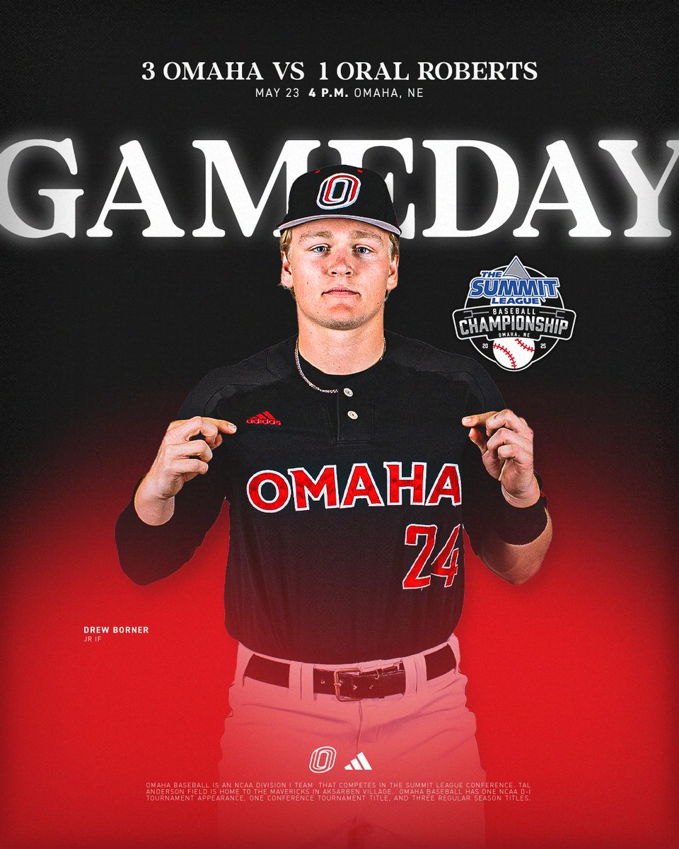 Omaha Baseball (@omahabsb) on Twitter photo Trying to pick up where we left off๐ช
๐(1) Oral Roberts
๐<a href="/TheSummitLeague/">The Summit League</a> Baseball Championship
โฐ4 PM CT
๐Tal Anderson Field (Omaha, Neb.)
๐บSummit League Network (bit.ly/3FuNZAl)
๐bit.ly/4jXFCMK
๐๏ธbit.ly/43bZWnO
#OmahaBSB Trying to pick up where we left off๐ช
๐(1) Oral Roberts
๐<a href="/TheSummitLeague/">The Summit League</a> Baseball Championship
โฐ4 PM CT
๐Tal Anderson Field (Omaha, Neb.)
๐บSummit League Network (bit.ly/3FuNZAl)
๐bit.ly/4jXFCMK
๐๏ธbit.ly/43bZWnO
#OmahaBSB