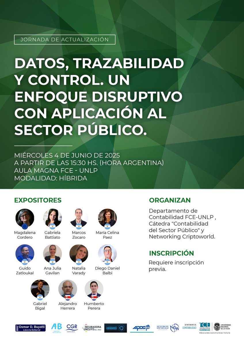 economicas_unlp's tweet photo. Jornada: DATOS, TRAZABILIDAD Y CONTROL - Un enfoque disruptivo con aplicación al sector público
📅Miércoles 4/6 🕞15:30hs
👩‍💻Modalidad híbrida: presencial en el Aula Magna de la FCE y a distancia a través de videoconferencia
✍️Inscripción libre y gratuita: https://t.co/fGp8crACn9 https://t.co/i4Uu4NirS5