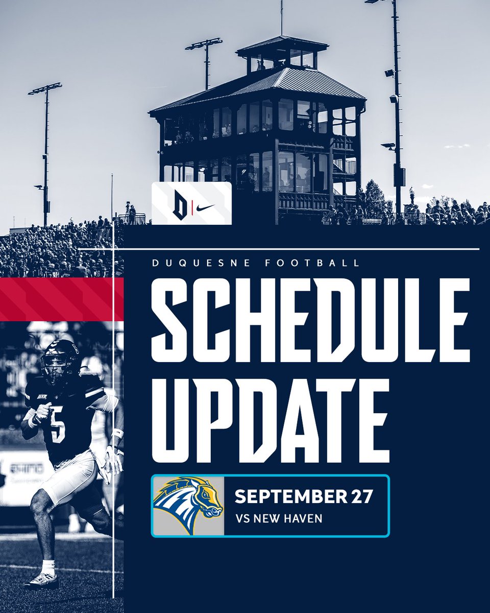 🚨🏈 SCHEDULE UPDATE

We have added a 12th game to our 2025 slate. 

🗓️ September 27
🆚 New Haven
🏟️ Rooney Field

→ goduquesne.com/news/2025/5/23…