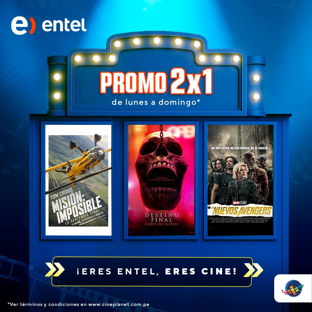 cineplanet's tweet photo. ¡Cine + Entel = Plan Perfecto! 🎬
Disfruta descuentos exclusivos en Cineplanet por ser cliente Entel. Compra en https://t.co/l3gM713b0F o app y vive el cine como nunca. 💙
#PromoEntel #Cineplanet #MeGustaCineplanet #NuestraCartelera https://t.co/11x5L5IfFp