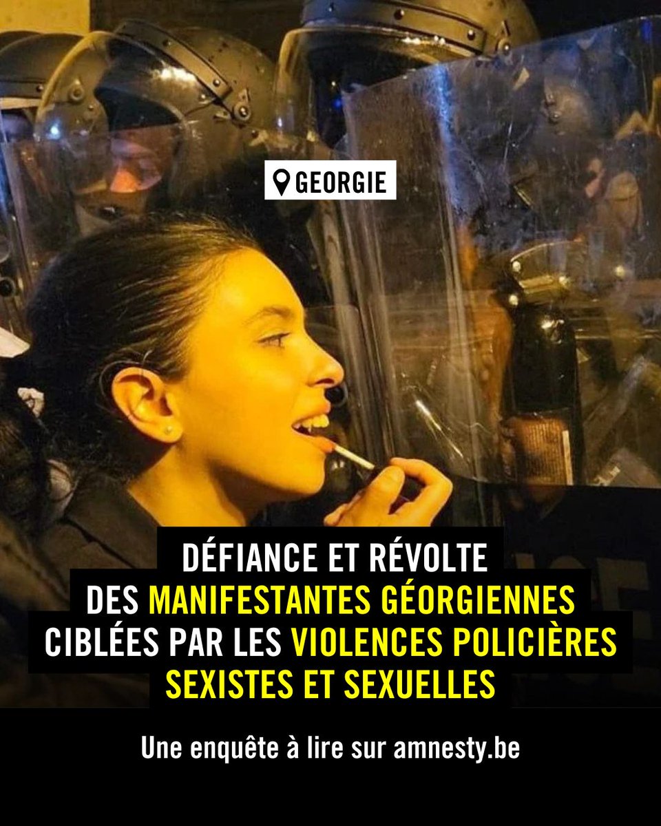 🚨 En 🇬🇪 #Géorgie, des femmes manifestantes sont victimes de violences sexistes : fouilles dégradantes, menaces sexuelles, détentions arbitraires.

Forces de police et milices s'y donnent à coeur joie…

📄 Lire les témoignages :
amnesty.be/infos/actualit…

#ViolencesSexuelles