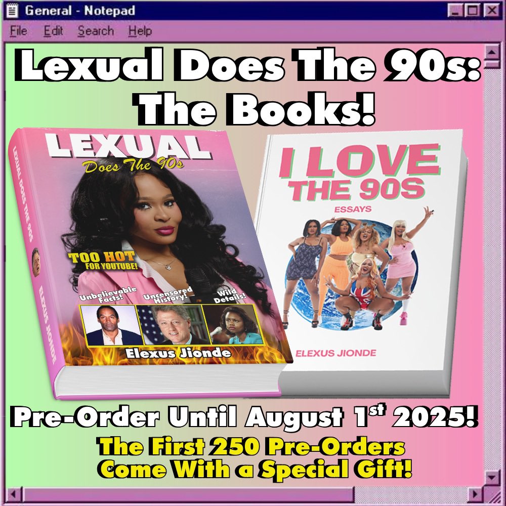 Lexual__'s tweet image. You’ve never seen the 90s like this.
Lexual Does The 90s: The Books
August 29th, 2025
tinyurl.com/Lexual