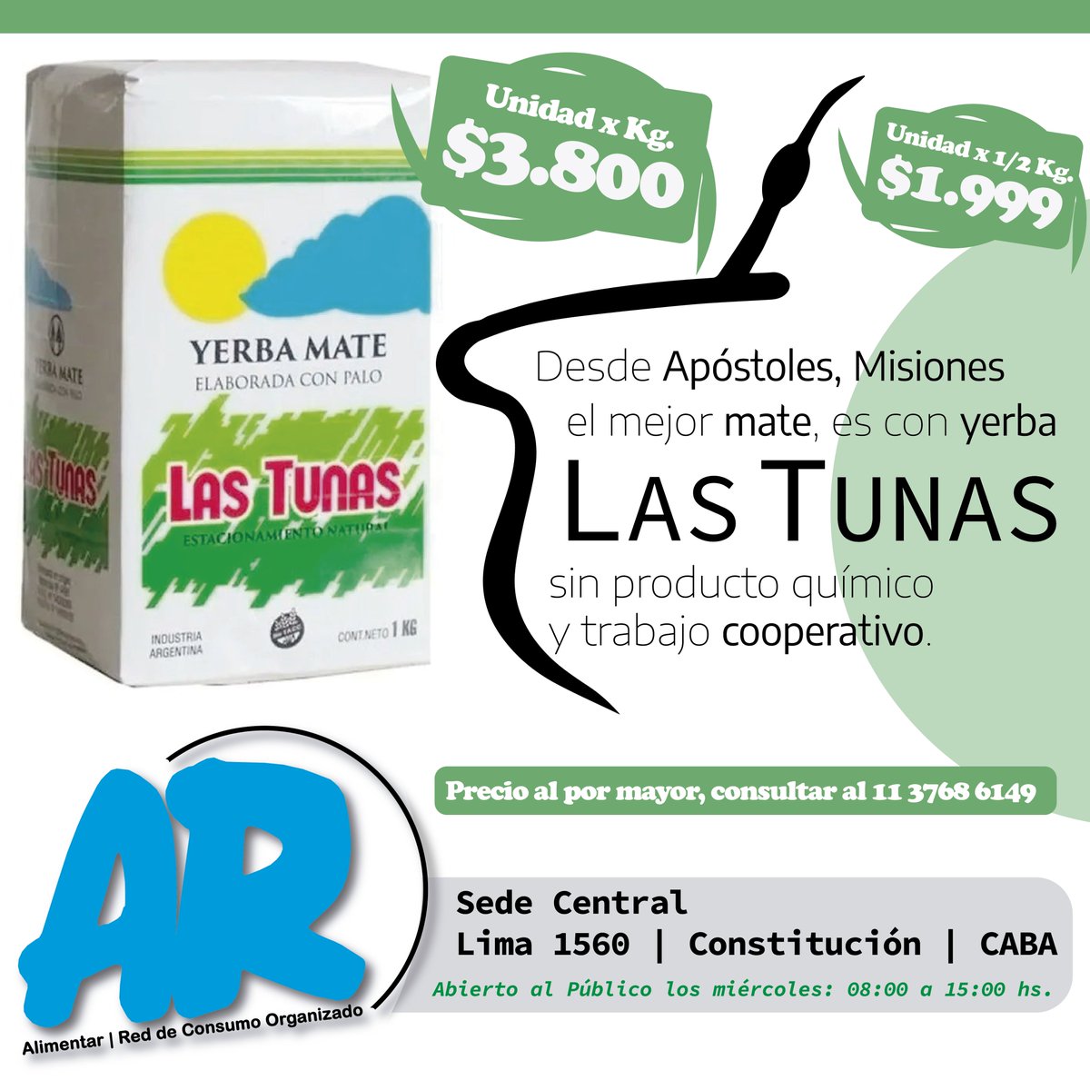 aredconorg's tweet photo. Cuando elegís yerba mate Cooperativa Las Tunas elegís apoyar el trabajo cooperativo. 🧉

¿Te sumás a cebar con conciencia? ❤️

➡️Sumate a nuestra red
➡️Sumate a nuestra comunidad

#yerbacooperativa #PreciosQueCuidanTuBolsillo https://t.co/fROqMdP6hb