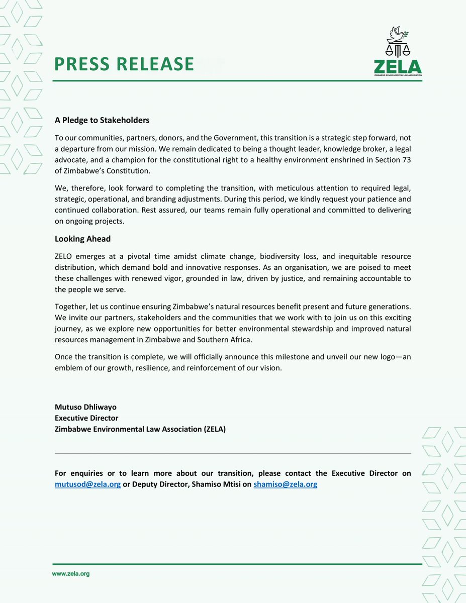 Introducing ZELO

For 25 years, the Zimbabwe Environmental Law Association (ZELA) has been advancing environmental justice, sustainable natural resources management, and protecting communities’ rights in Zimbabwe and across Southern Africa.

Founded in 2000 and formally