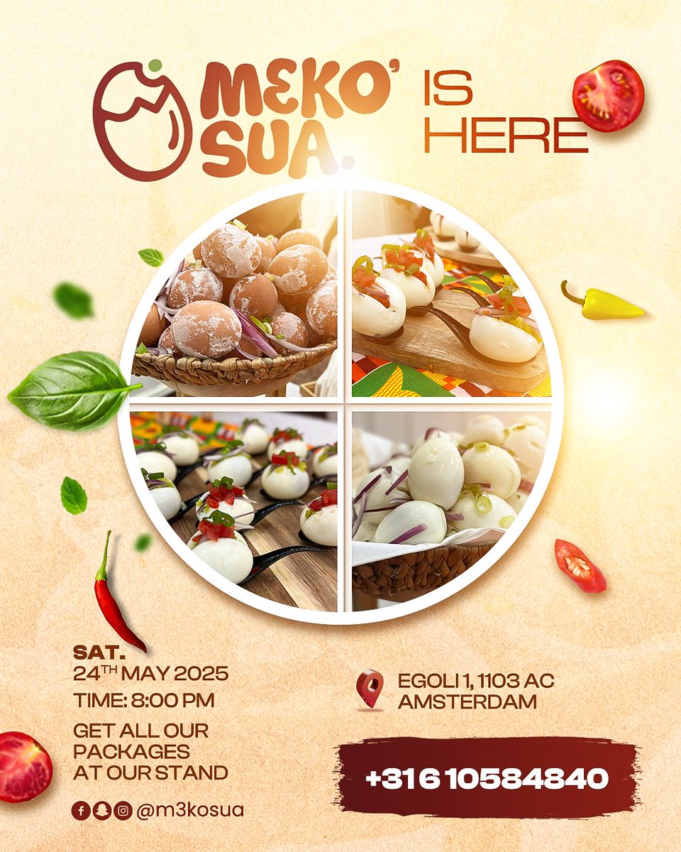 redtagdesignsgh's tweet photo. Clean. Creative. Crave-worthy!
From flavors to flyers. We turn concepts into visuals that speak.
Designed for mɛko'sua's Saturday event, &amp; yes, the food’s as good as it looks!
#redtagdesignsgh #flyerdesigner #foodbranding #amsterdamevents  #visualmarketing #mekonekosua #ghanafood https://t.co/xUrqAequiS