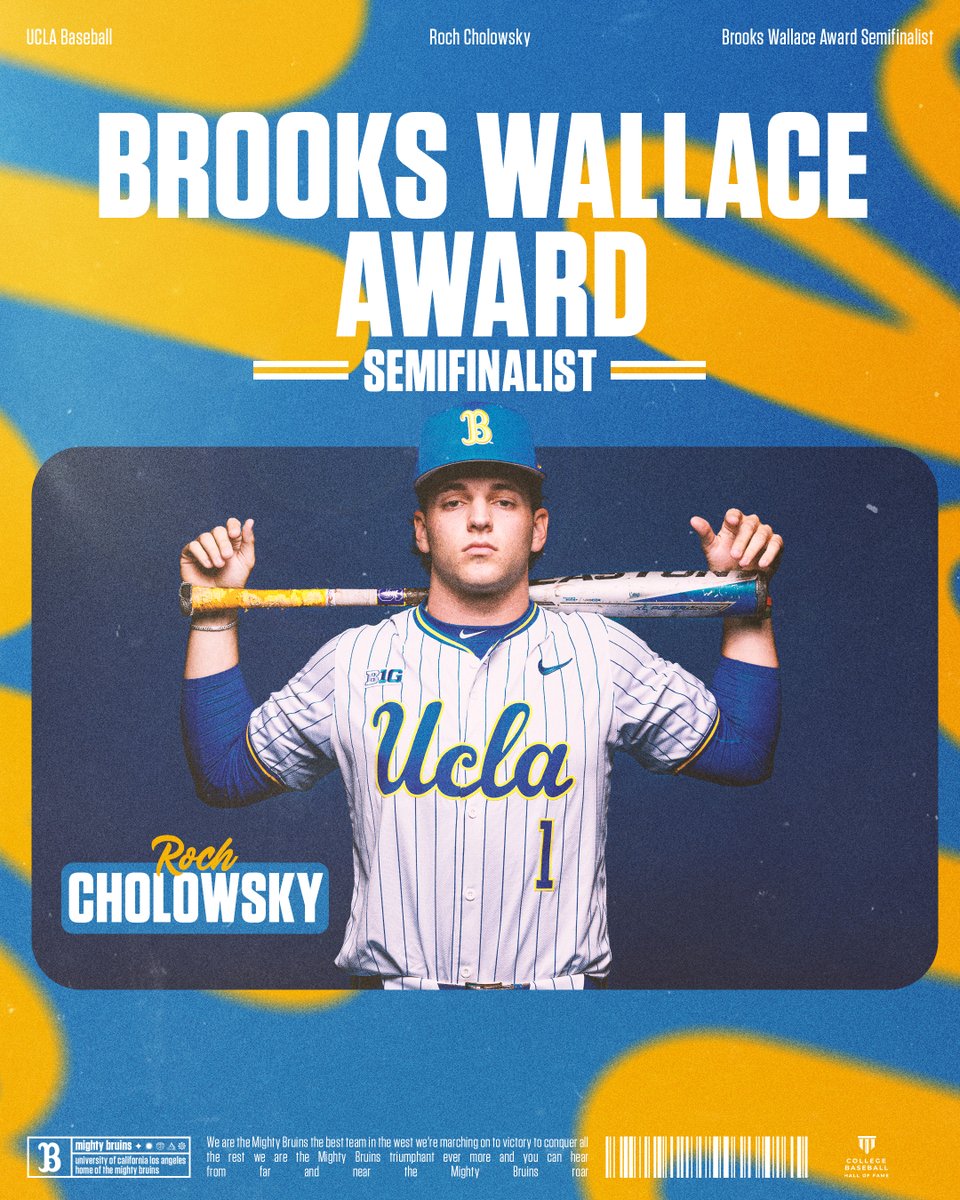 UCLA Baseball (@uclabaseball) on Twitter photo Another accolade for our guy 👊
Roch Cholowsky has been named a Brooks Wallace Award semifinalist by <a href="/CollegeDiamonds/">CollegeBaseballHoF</a>!
🗞️ucla.in/4jetMg4
#GoBruins Another accolade for our guy 👊
Roch Cholowsky has been named a Brooks Wallace Award semifinalist by <a href="/CollegeDiamonds/">CollegeBaseballHoF</a>!
🗞️ucla.in/4jetMg4
#GoBruins