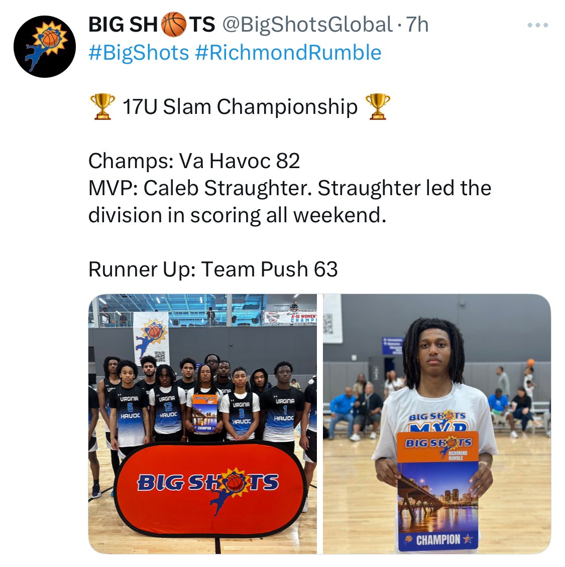 VA HAVOC Basketball (@vahavoc) on Twitter photo Congratulations to <a href="/BoysVarina/">Varina Blue Devil Basketball</a> c/o 2026 <a href="/ca1eb/">cale plate</a> on being selected Tournament MVP at the <a href="/BigShotsGlobal/">BIG SH🏀TS</a> Richmond Rumble tourney! He was dominant in leading our 17U @risecircuit team to the chip! His stock is rising 📈! #CalebStraughter #ProtectThisHouse #PoweredByUnderArmour Congratulations to <a href="/BoysVarina/">Varina Blue Devil Basketball</a> c/o 2026 <a href="/ca1eb/">cale plate</a> on being selected Tournament MVP at the <a href="/BigShotsGlobal/">BIG SH🏀TS</a> Richmond Rumble tourney! He was dominant in leading our 17U @risecircuit team to the chip! His stock is rising 📈! #CalebStraughter #ProtectThisHouse #PoweredByUnderArmour