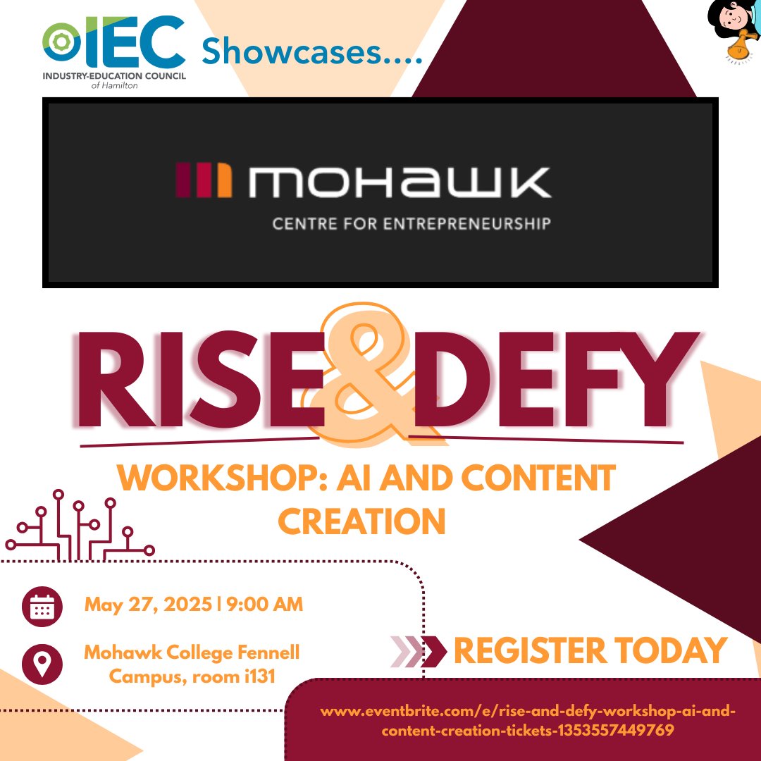 IEC Hamilton (@iechamilton) on Twitter photo Mohawk College’s (Centre for Entrepreneurship) is holding a workshop for AI and content creation. If you are interested, register today!
To register:
eventbrite.com/e/rise-and-def…
Check out their X page: <a href="/mohawkcfe/">Centre for Entrepreneurship at Mohawk College</a>
#MohawkCollege #Workshop #FutureFriday Mohawk College’s (Centre for Entrepreneurship) is holding a workshop for AI and content creation. If you are interested, register today!
To register:
eventbrite.com/e/rise-and-def…
Check out their X page: <a href="/mohawkcfe/">Centre for Entrepreneurship at Mohawk College</a>
#MohawkCollege #Workshop #FutureFriday