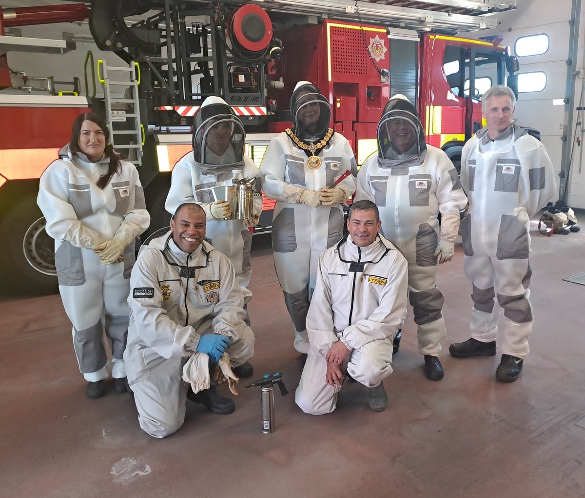 DACO_Prevention's tweet photo. Delighted to welcome Elected Members, Council Officers and representatives from @SL33EAC to Kilmarnock Community Fire Station to meet our bees and to discuss how @Scotfire_ENSA activities support children and young people across @EastAyrshire https://t.co/7o4RhTQWJm