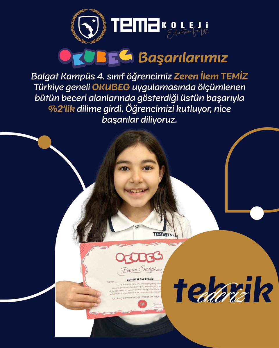 OKUBEG Uygulamasında Üstün Başarı!
Türkiye genelinde uygulanan OKUBEG Okuma Becerileri Değerlendirmesinde; 3. ve 4. sınıflardan 8 öğrencimiz, %2’lik başarı dilimine girerek bizleri gururlandırdı!