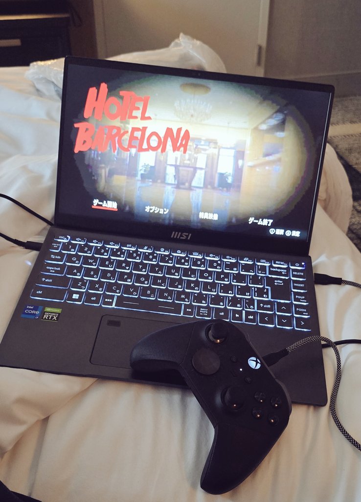 Swery65's tweet photo. Right now, I’m in my hotel room on a business trip, fine-tuning the latest demo of HOTEL BARCELONA.
This might just become one of the greatest games I’ve ever made.

#HotelBarcelona #GameDev #IndieGame #SWERY #SUDA51
🎮🧠🩸🏨💻
