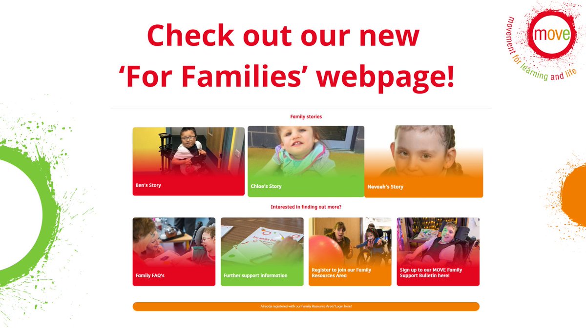 We're excited to announce that our new 'For Families' webpage is now live! From family stories to further information &amp; the opportunity to sign up to our family resource area, our new page has been designed to support families with all things MOVE! 
👉tinyurl.com/544muddx