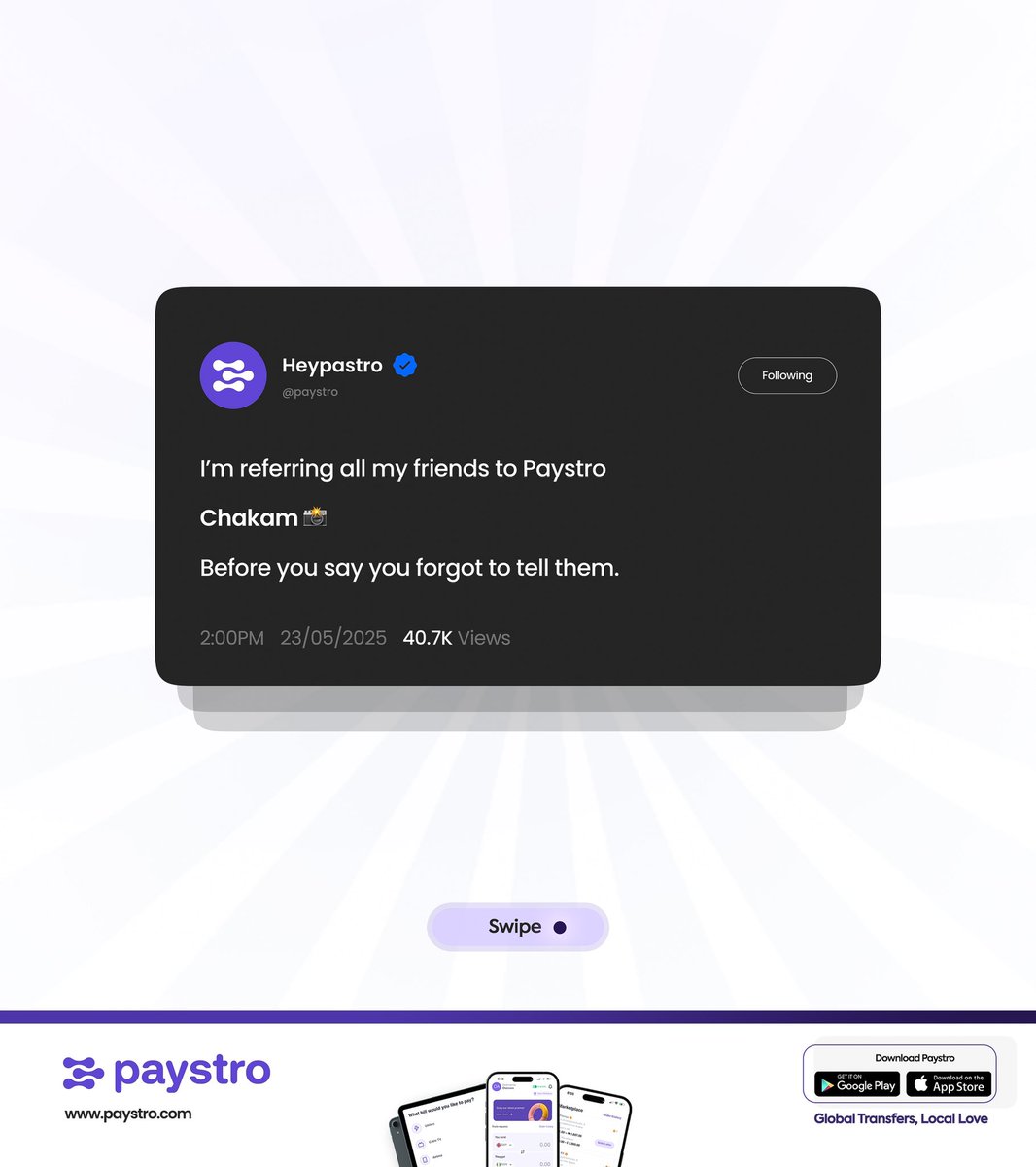 HeyPaystro's tweet image. We don’t take compliments lightly, we screenshot them and smile for the rest of the day. Shoutout to our amazing users. You keep us going!
#Paystro #Fintech #domorewithpaystro