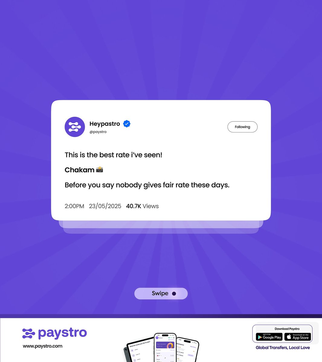 HeyPaystro's tweet image. We don’t take compliments lightly, we screenshot them and smile for the rest of the day. Shoutout to our amazing users. You keep us going!
#Paystro #Fintech #domorewithpaystro
