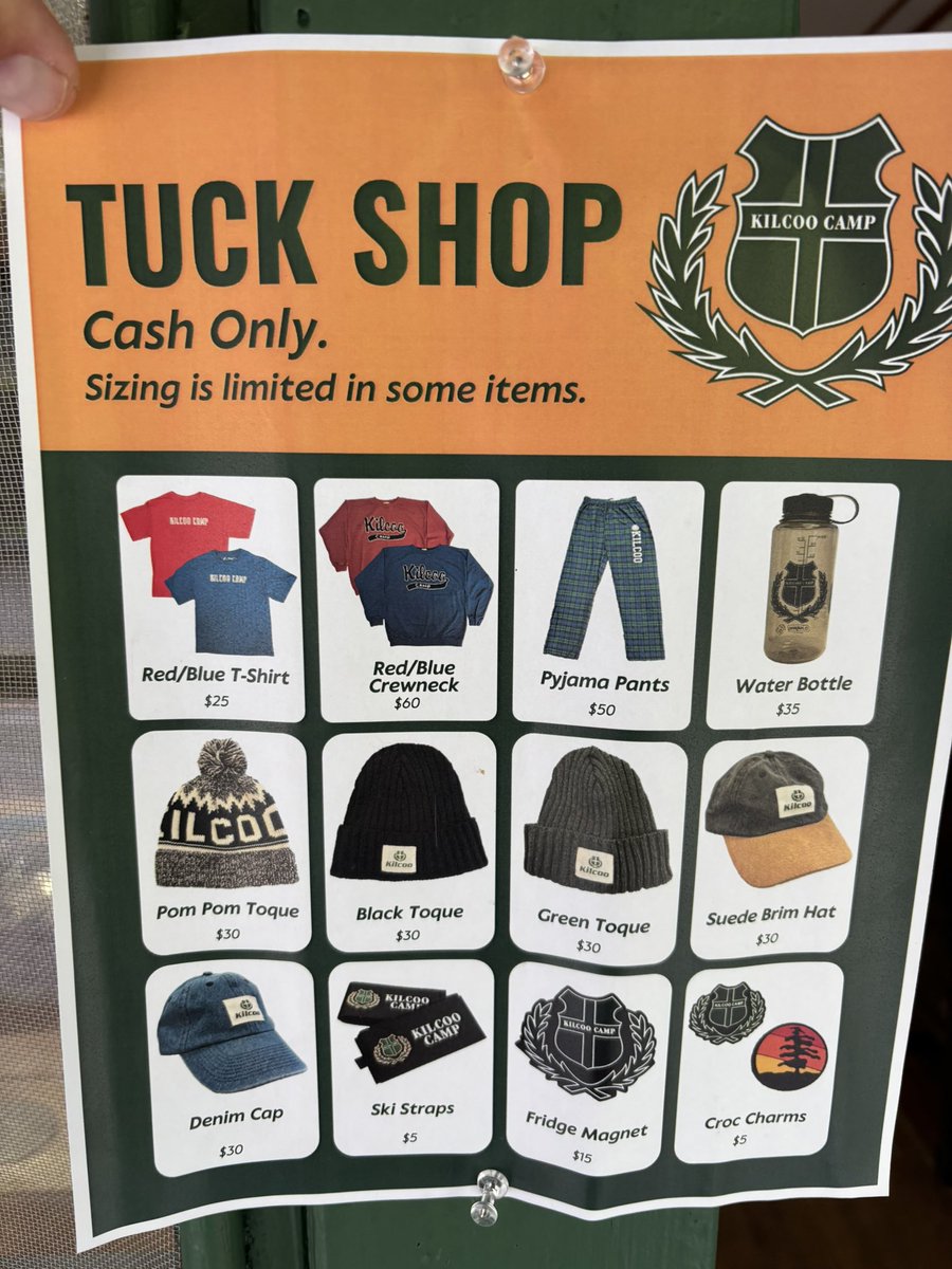 As we prepare for our <a href="/KilcooCamp/">Kilcoo Camp</a> trip to end, students were able to stop by the Tuck Shop to purchase memorabilia including croc jibbitz, pj pants, tshirts &amp; toques.  We will share an online link next week with Gr 7&amp;8 families for those who might like to make purchases.