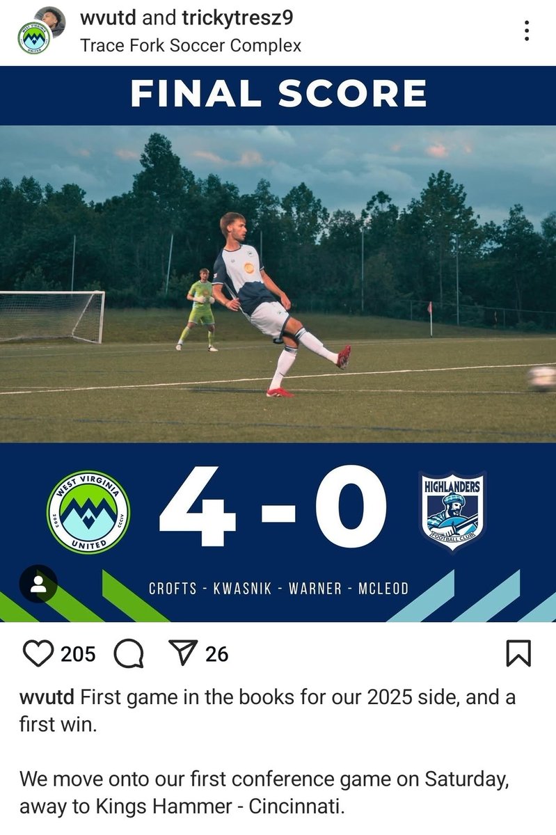 Chris Kessell (@thechriskessell) on Twitter photo A <a href="/USLLeagueTwo/">USL League Two</a> v <a href="/ovplsoccer/">OVPL Soccer</a> game.
<a href="/wvutd/">West Virginia United</a> 4 v 0 <a href="/wvhighlandersfc/">WV Highlanders FC</a>
Really glad to see our two WV based lower division summer league teams play each other. A <a href="/USLLeagueTwo/">USL League Two</a> v <a href="/ovplsoccer/">OVPL Soccer</a> game.
<a href="/wvutd/">West Virginia United</a> 4 v 0 <a href="/wvhighlandersfc/">WV Highlanders FC</a>
Really glad to see our two WV based lower division summer league teams play each other.
