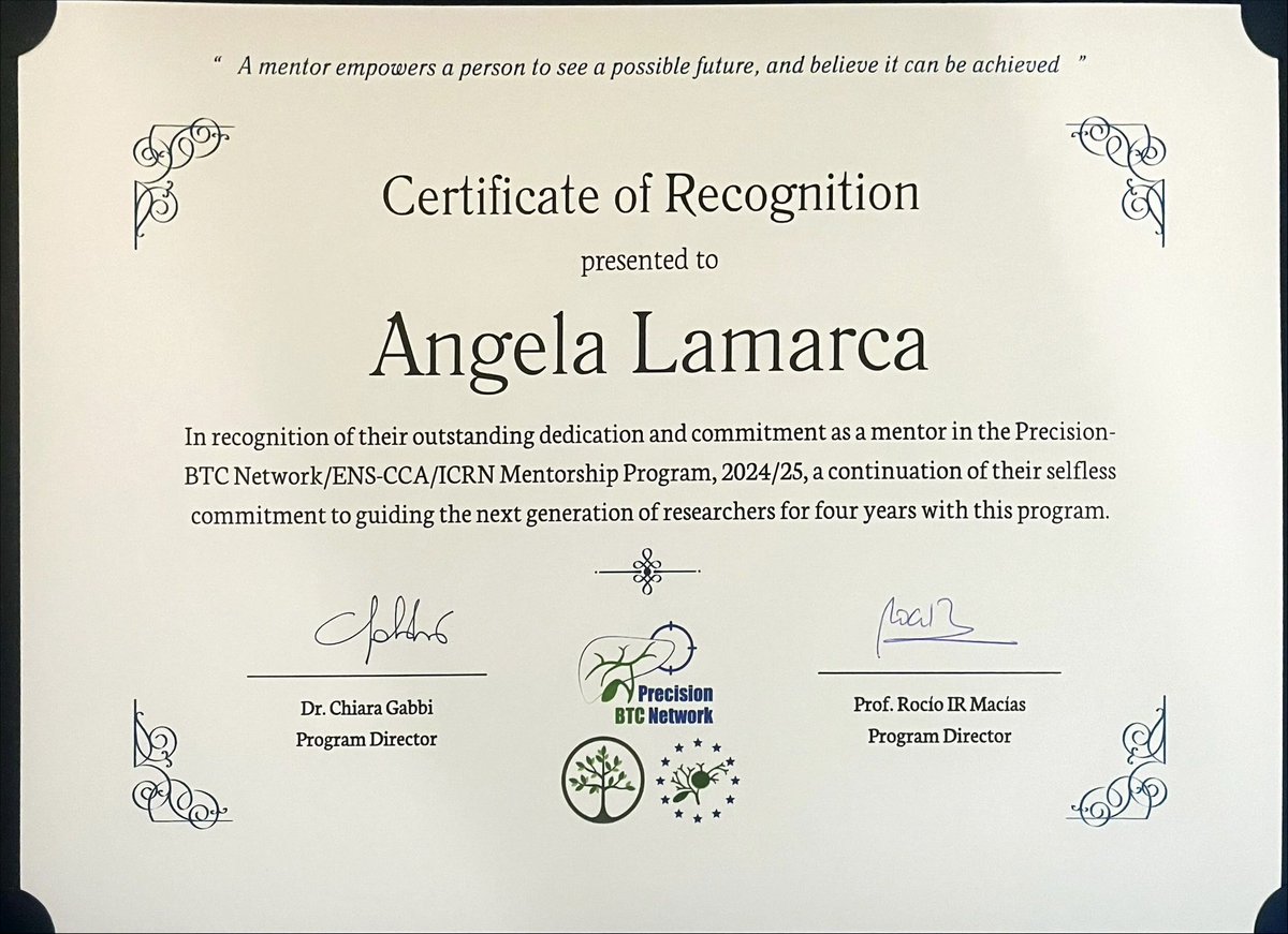 Angela Lamarca (@drangelalamarca) on Twitter photo Thank you so much <a href="/PrecisionBTCnet/">Precision-BTC-Network</a> and <a href="/curecc/">Cholangiocarcinoma Foundation</a>! Mentoring programs identify our future leaders and are worth every second we invest on them
“A mentor empowers a person to see a possible future, and believe it can be achieved”
(I had the best mentor ever #ProfJuanValle 😊) Thank you so much <a href="/PrecisionBTCnet/">Precision-BTC-Network</a> and <a href="/curecc/">Cholangiocarcinoma Foundation</a>! Mentoring programs identify our future leaders and are worth every second we invest on them
“A mentor empowers a person to see a possible future, and believe it can be achieved”
(I had the best mentor ever #ProfJuanValle 😊)