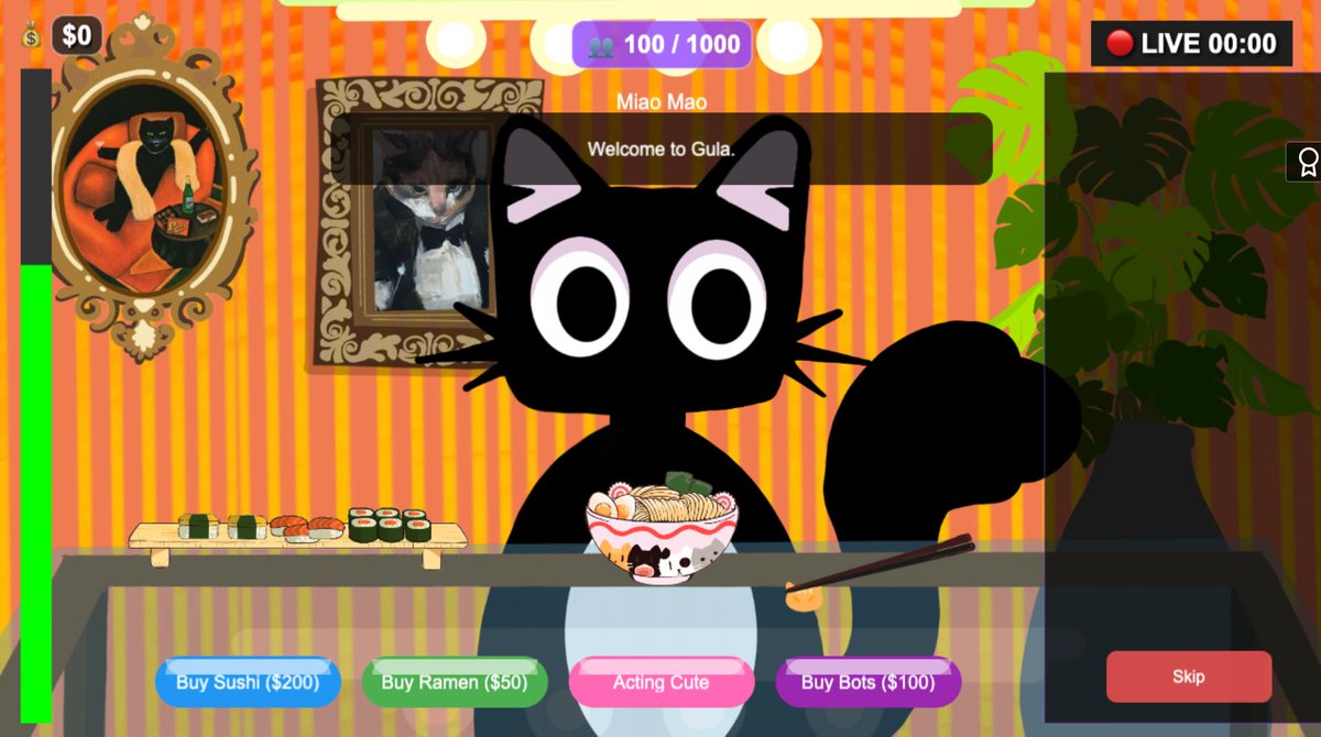 I believe AI can enable us developers to become mini-game studios, augmenting our superpowers, in our recent $NOODS x Gamedev.js gamejam, we saw game devs create games with AI generated artworks, only limited by imagination.

Next up is GULA, by Sawkhe ⬇️