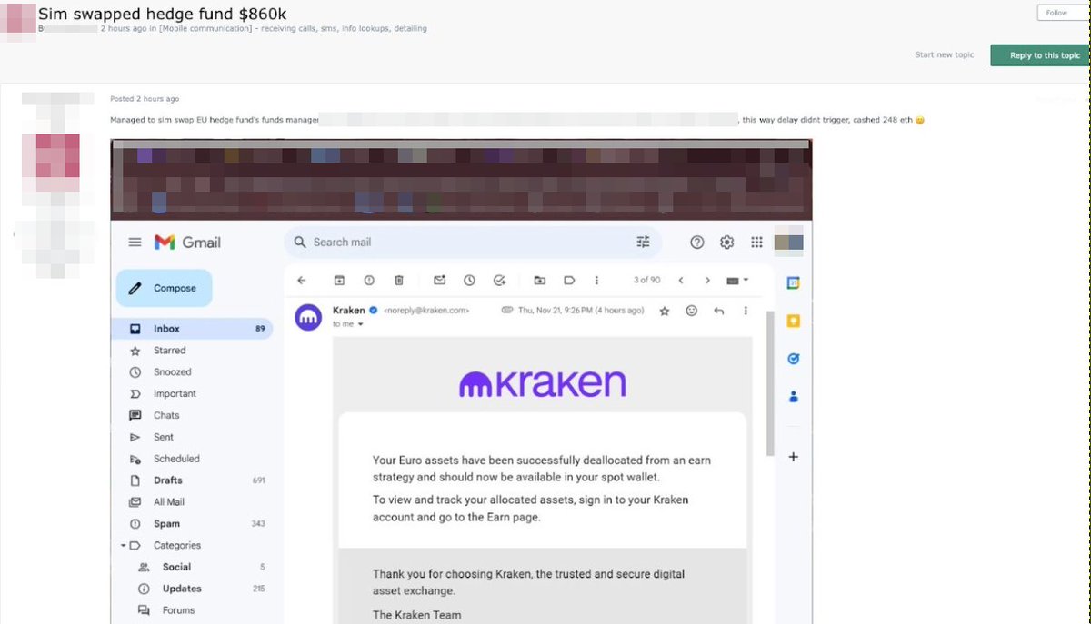 📱 A hacker boasts about stealing $860K from a victim through SIM-swapping.

Our cyber risk advisory team and award-winning cyber risk software help policyholders worldwide reduce personal cyber risks — including threats like SIM-swapping.

#SimSwapping #CyberInsurance