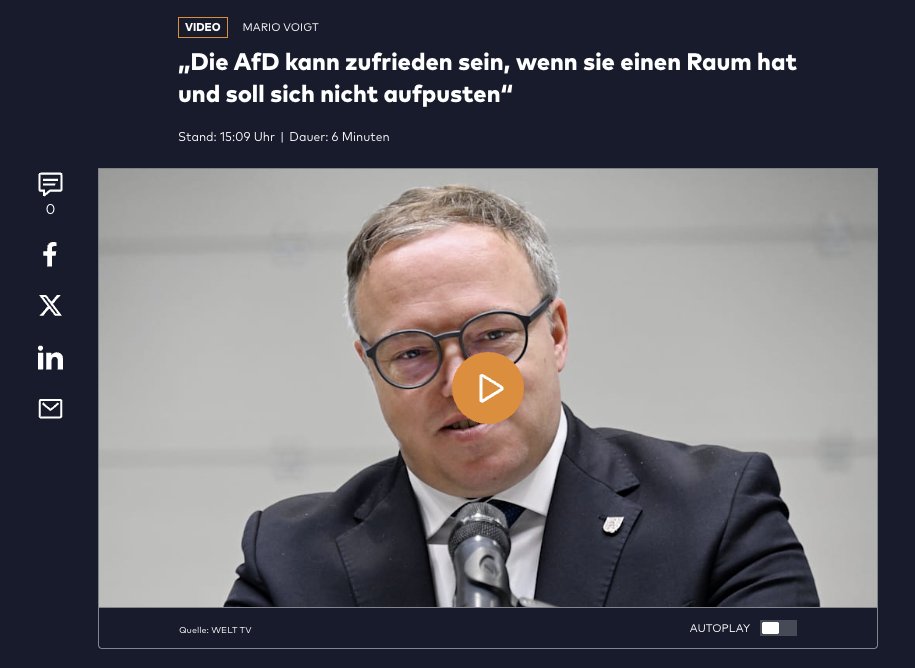 Wie kaum ein Zweiter belegt der thüringische Ministerpräsident Voigt (CDU), der weit abgeschlagen mit einem linken Bündnis gegen die AfD als stärkste Kraft regiert, welches Demokratieverständnis bei der Union herrscht. In 4 Jahren wird Voigt froh sein dürfen, wenn er noch einen