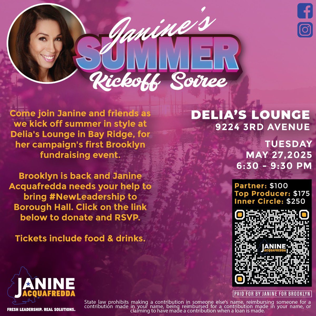 Janine4Brooklyn's tweet image. Hey friends! Please join me at the first #fundraiser of my campaign for Brooklyn Borough President this Tuesday, May 27th, from 6:30 to 9:30 at Delia's Lounge in #BayRidge. I need your help to vote out the madness & ineptitude of our current political leadership in #Brooklyn. Be…