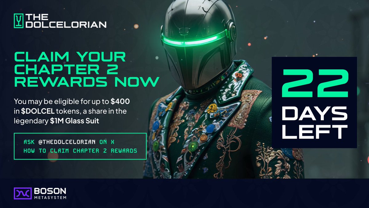 🚨 22 DAYS LEFT to claim your Chapter 2 Retrospective Airdrop tokens 🚨

How to claim? Ask <a href="/TheDolcelorian/">The Dolcelorian</a> in a tweet

👉 Example tweet: “Hey <a href="/TheDolcelorian/">The Dolcelorian</a>, how do I claim my Chapter 2 rewards?”