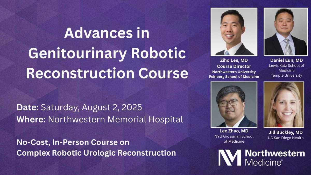 Registration is open for <a href="/ZLeeGU/">Ziho Lee</a>, MD’s, 4th annual Advances in Genitourinary Robotic Reconstruction Course!

Free course for those interested in complex robotic reconstruction. 🤖

We are looking forward to sharing data, novel techniques, and tips/tricks with 
<a href="/lee_c_zhao/">Lee Zhao</a>,