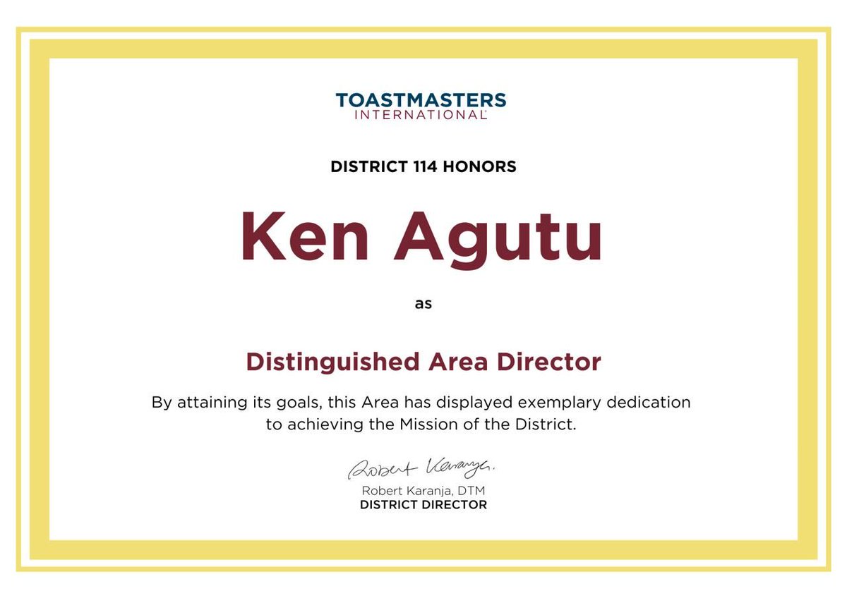 Toastmasters’ mission is to build new clubs and support all clubs in achieving excellence.  Congratulate these leaders who stayed true to this mission—under their leadership, no clubs were lost.  

District 114 is proud of your service and honours you through this recognition .