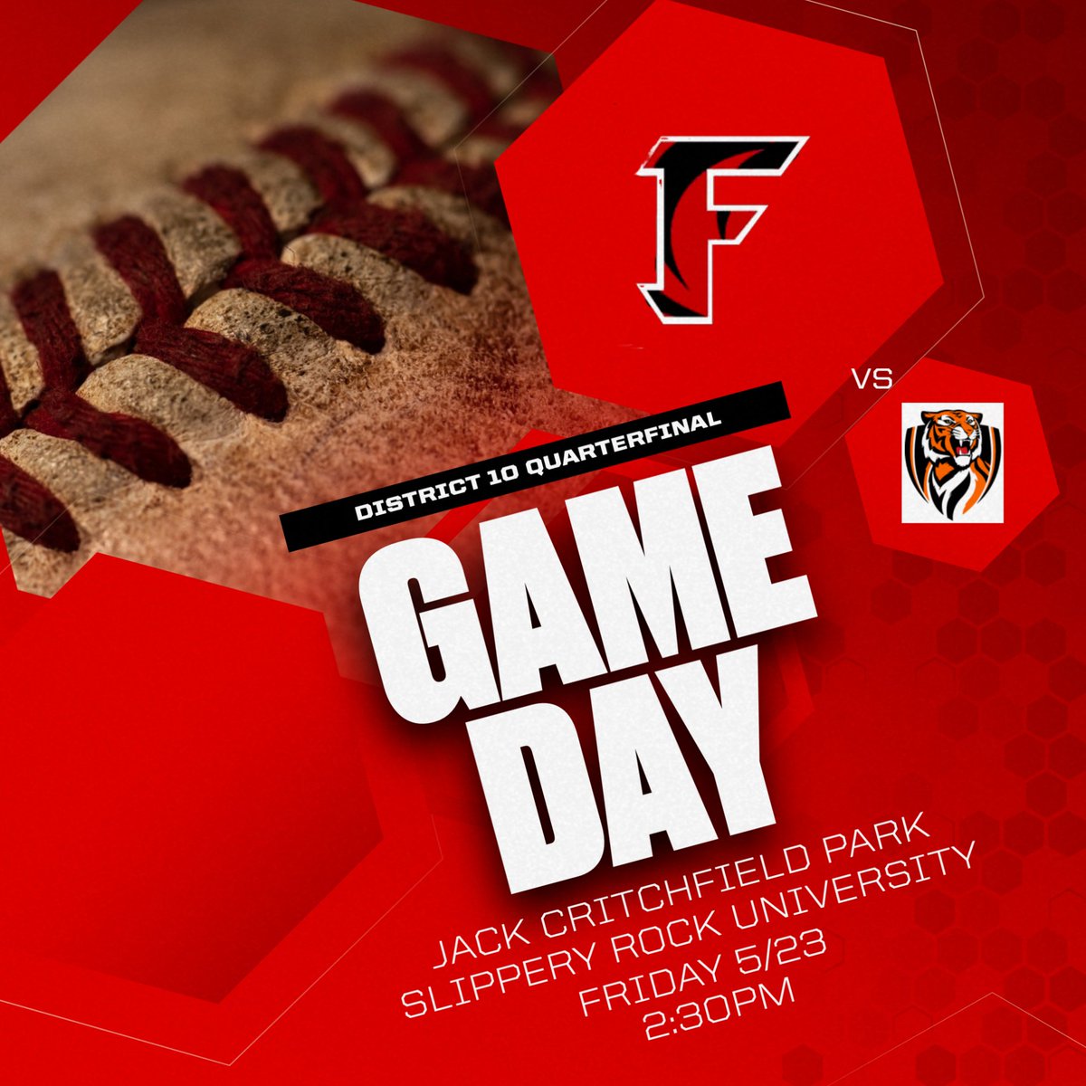 Next up in the quarterfinal game is the Sharon Tigers!  Game starts at 2:30pm. 

Tickets - piaadistrict10.org/d10-tickets
Live Stream - deejexperience.com