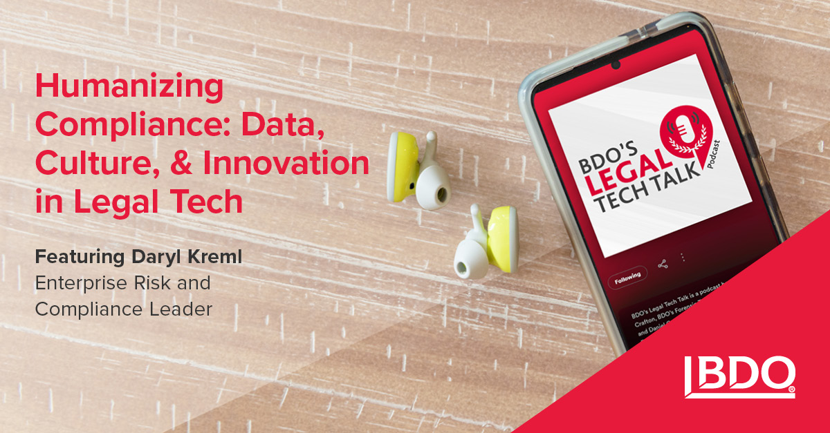 Tune into this episode of Legal Tech Talk as Daryl Kreml shares his insights on building a values-driven compliance culture and integrating data analytics: bdousa.com/42K3ygt 

#LegalTech #ComplianceStrategies