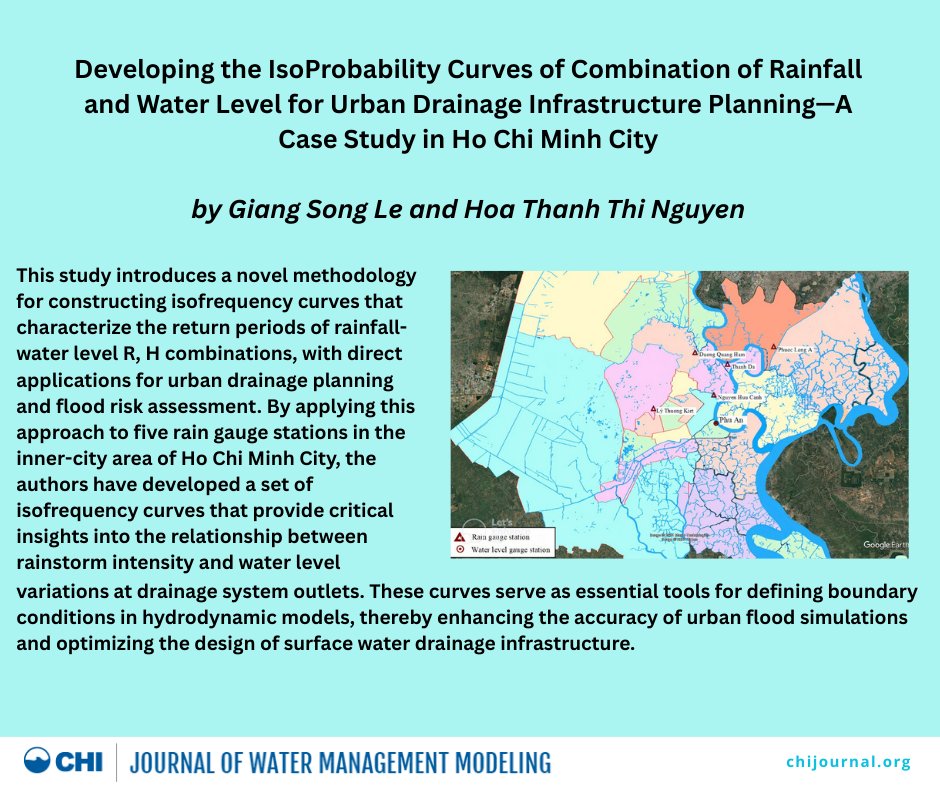 The Journal of Water Management Modeling recently published "Developing the IsoProbability Curves of Combination of Rainfall and Water Level for Urban Drainage Infrastructure Planning—A Case Study in Ho Chi Minh City" as part of our Special Issue  for the SCNSU Conference.