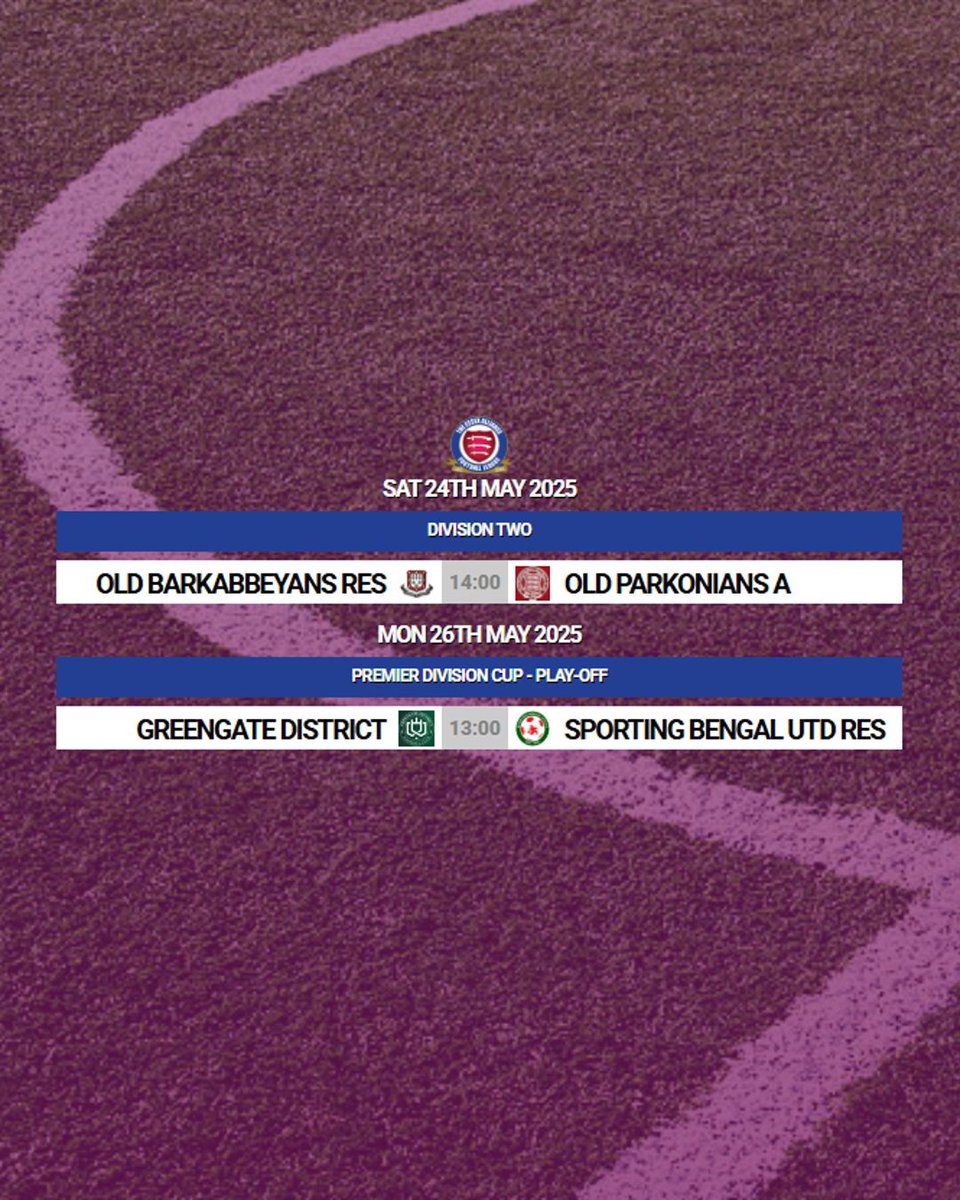 EssexAllianceFL's tweet image. 𝙐𝙋𝘾𝙊𝙈𝙄𝙉𝙂 𝙁𝙄𝙓𝙏𝙐𝙍𝙀𝙎 / #Week40

Just the 2 fixtures this weekend but both with outcomes hanging on the results including a promotion battle in Division 2 tomorrow along with a trophy play-off on Monday!

#EAL
