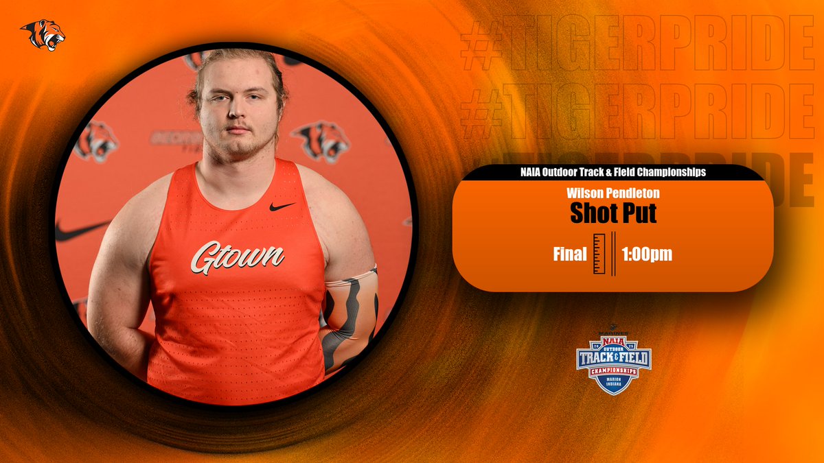 Wilson Pendleton gets one more shot at a national title as he competes in the Outdoor T&amp;F Shot Put Final. The event starts at 1:00pm. Wilson will be the last thrower in flight 2 of 3. #TigerPride
📺naianetwork.com
